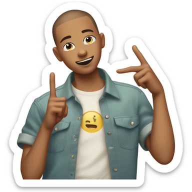 Gay boy with buzz cut and crop shirt on throwing up peace signs with his hands sticker