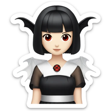 short-black-haired-red- eyed-Japanese-idol-girl with bat wings and a goth dress on sticker