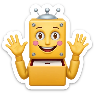 Create an emoji (one of the classic yellow faces) but make them have hands and wind an imaginary jack in the box (no props or anything just the hands and face) but also have the mouth like an o sticker