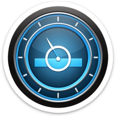 circular dashboard icon, segmented blue ring, 92% in the middle, two small trend lines, smooth vibrant minimal sticker