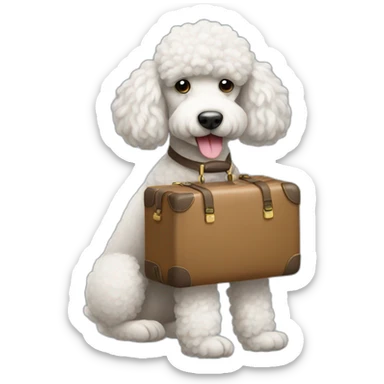 a poodle with a luggage on his hand sticker