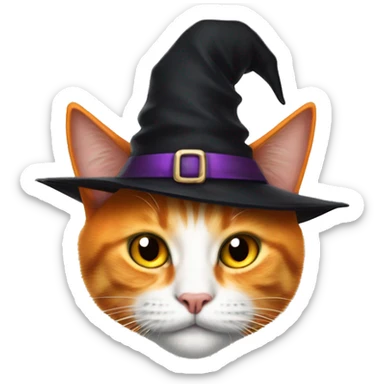 orange cat halloween witches hat simple sticker