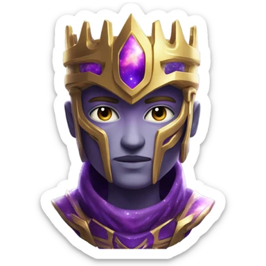 white eyes purple galaxy skin galaxy god king with golden detailed armor sticker