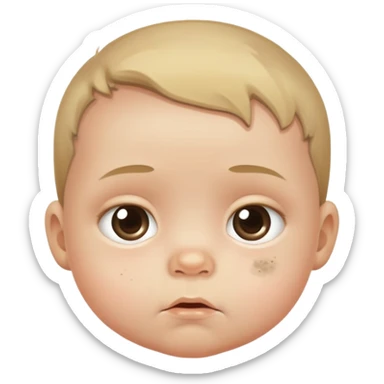 baby with suspicious expression and dirt smudges on cheeks sticker