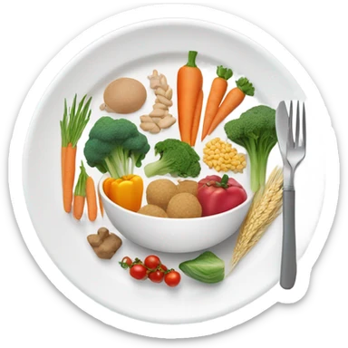 round white plate with healthy food sticker