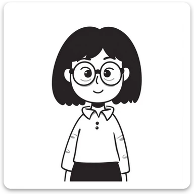 young Vietnamese girl with shoulder-length black hair and glasses sticker