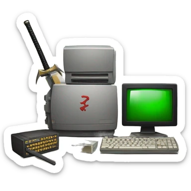 katana and old computer sticker