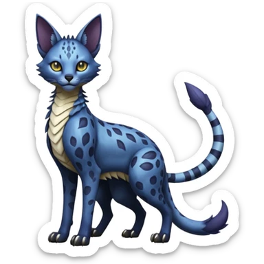 Epic complex knightly divine glorious futuristic detailed dark dusky gloomy deep gothic indigo, realistic Fakémon-Sprigatito-Floragato-Meowscarada-Trico-Sergal-Serval-Vernid-creature (full body) sticker
