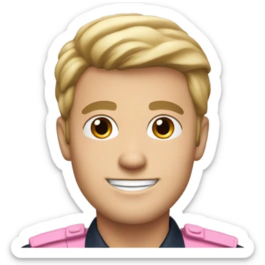 white male smiling with dark hair wearing a pink police uniform sticker