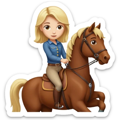 Blonde girl riding big horse sticker