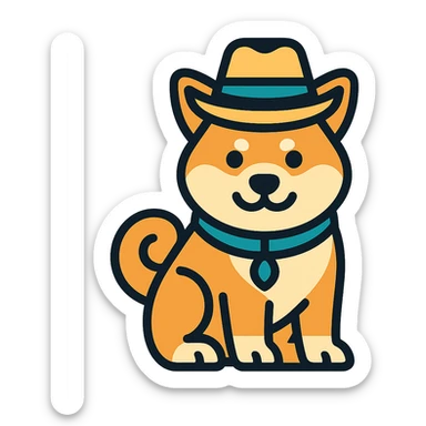 Akita Inu with a curled tail and a hat on its head, keep the current style, transparent background. sticker