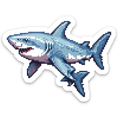 shark with Air Jordans on all fins, pixel art style, simple background sticker