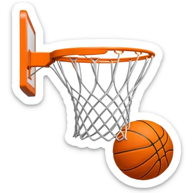 Basketball going through net with motion blur, viewed from side angle, minimal design, iOS emoji style sticker