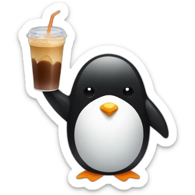 Penguin sipping iced coffee sticker