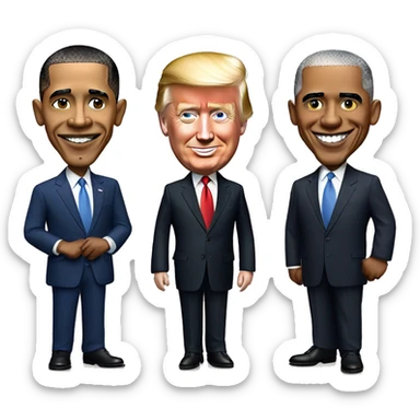 Barack Obama with Joe Biden and Donald Trump sticker
