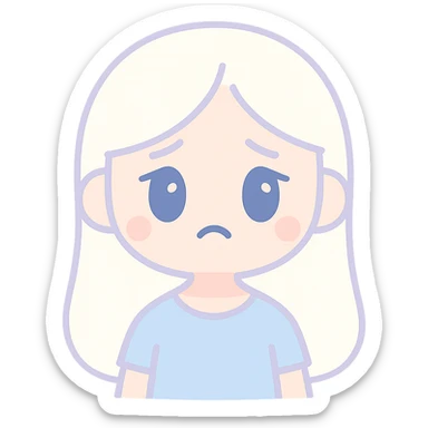 A girl with long white hair, blue eyes, sad and tired. sticker