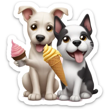 Cat and dog eating ice cream  sticker