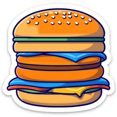 a long blue tongue sticking out between two hamburger buns, looking very funny and mischievous, cartoonish sticker style sticker
