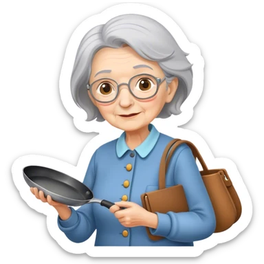 Old lady putting a frying pan in her pocketbook sticker
