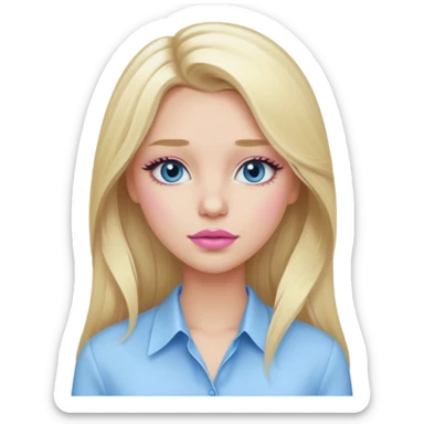 emoji를 만들고 싶어 여름 쿨톤 라이트. Summer cool tone light. summer cool (light to mute tone). 긴머리 여성, blonde girl, eyelashes, wearing white-skyblue blouse. cool pink lipstick, and pale pink blush. long hair! sticker