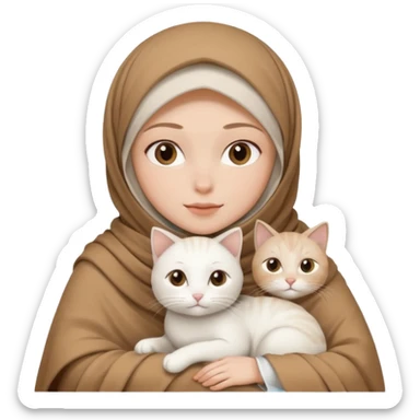 Beyaz Kediyle hijab bayan yanyana kahve beyaz battaniye sticker