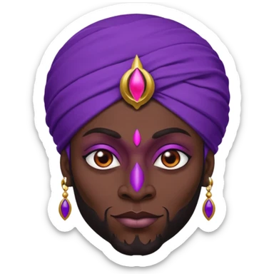 Con el planeta Saturno 🪐 (esto tiene que ser el elemento más importante) , un moro con turbante 👳🏾‍♂️ y la cara del diablo morada esta 😈  sticker