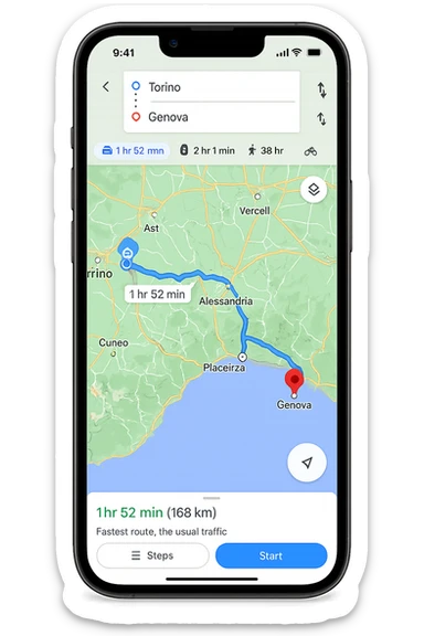 IPHONE CON GOOGLE MAPS APERTO, PARTENZA DA TORINO, ARRIVO A GENOVA sticker