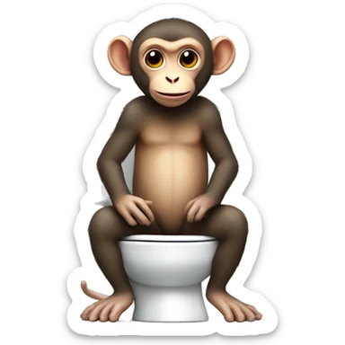 Monkey sitting on a toilet with a naked mole rat sticker