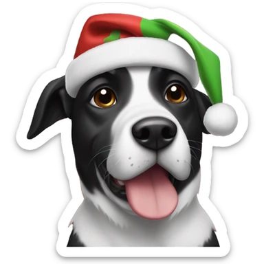 black an white dog wearing christmas hat sticker