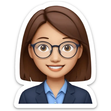 asian female accountant with eyeglasses, round face, brown hair, no tie sticker