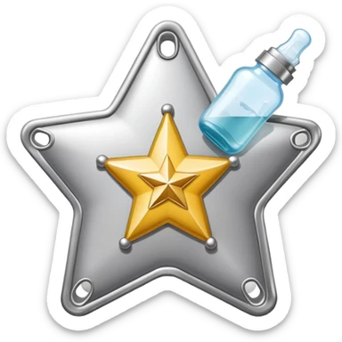 sheriff badge with star and baby feeding bottle in center sticker