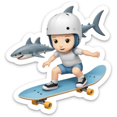 A baby skateboarding on a shark  sticker
