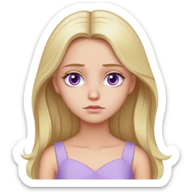 sad face blonde model, hazel eyes, sleek long hair, pastel purple dress sticker