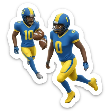 Football player wearing blue and yellow with number 10 sticker