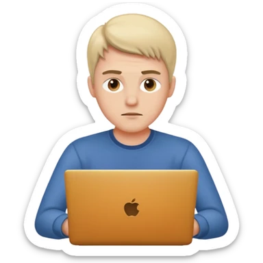 a fair man working on laptop , front view sticker