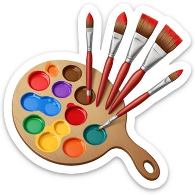 STICKER PINCEAUX ROUGE ET BRUN AVEC PALETTE DE PEINTURE ET TACHE DE PEINTURE sticker