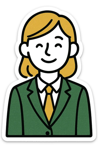 woman in suit, minimalistic, green gold and white color scheme, clean lines sticker