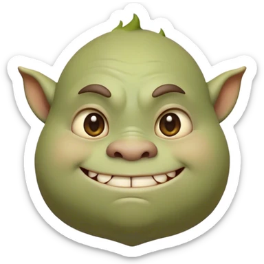 Cinematic Cute Ogre Portrait Emoji, with a surprisingly endearing, plump and huggable figure in soft earthy greens and browns, featuring big, kind eyes and a bashful smile, simplified yet irresistibly adorable, highly detailed with a soft glowing outline that captures the charm of a friendly giant who seems ready for a warm hug! sticker