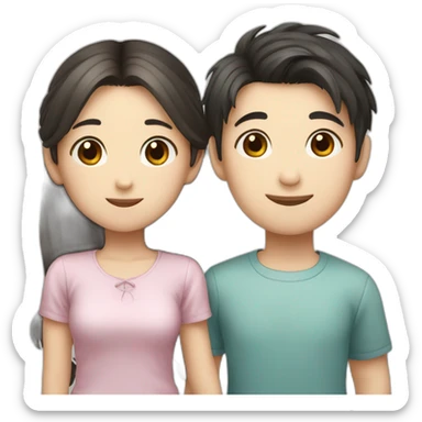 Cute Korean boy with a cute girl who has two side pony tails sticker