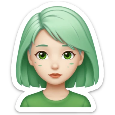 girl with green hair clip, white hair sticker