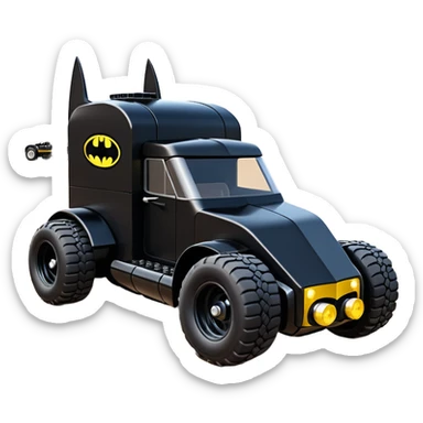 futuristic Batman’s Venomobile  loosely based on 1956 freightliner moving truck Lego (flat long straight organically-shaped mechanical roomy interior seating inside the body) stealthy town hot rod desert dirt racing rwd buggy  sticker