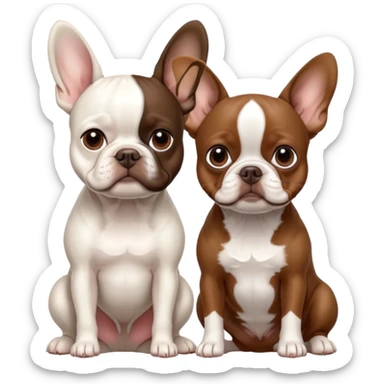 All pure white French bulldog sitting next to skinny brown Boston terrier sticker
