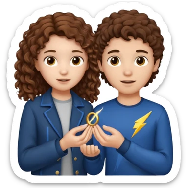 a 15 year old girl with brown curly hair but she has lightnings in it with a brown haired boy who gave her a promise ring sticker
