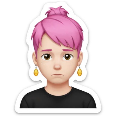  bun haired with earrings pink hair guy sad sticker