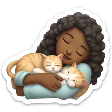 tan girl sleeping and cuddling with her cat sticker
