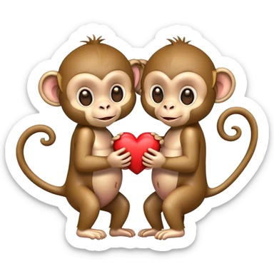 two monkeys holding a heart sticker