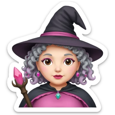 plump witch with pink skin, grey curl hair sticker