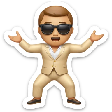 Cinematic Realistic Gangnam Style Pop Culture Emoji, showcasing a playful, iconic portrayal inspired by the hit song rendered with dynamic textures and fun, energetic lighting. sticker