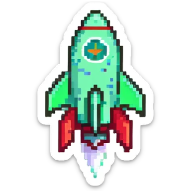 Prominent green checkmark emoji (iOS style) with a tiny rocket ship flying diagonally in the bottom right corner sticker