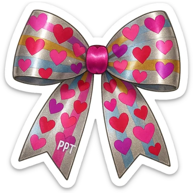 kpop fan bow with metallic stripes and hearts, fun and colorful sticker
